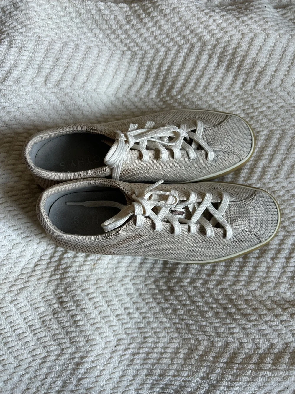 Women’s Rothy's Knit Sneakers in Light Beige with Cream Sole